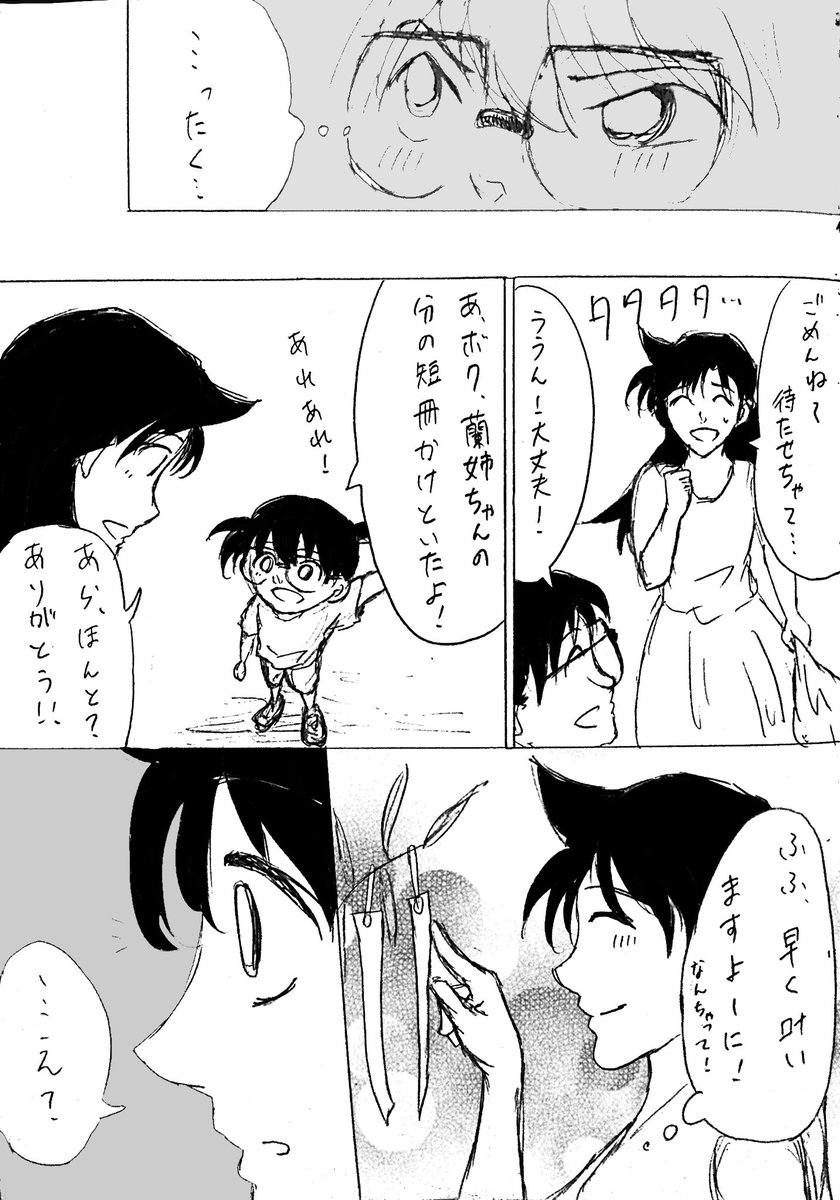 七夕?コ蘭(新蘭)漫画
間に合って良かった…!!超ギリギリセーフ…。
新一はやく帰ってきてあげてね〜〜! 