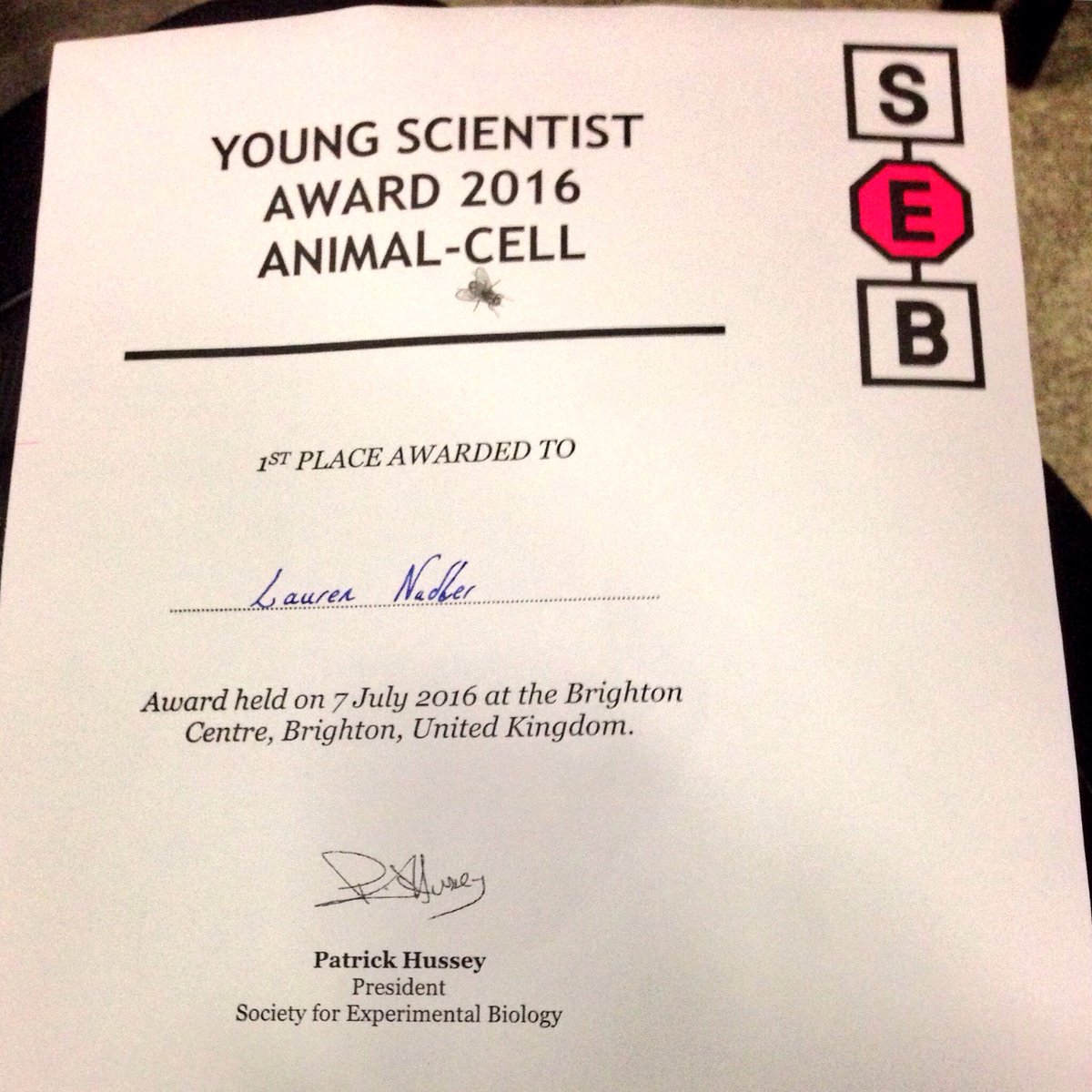 I am excited to be the co-#YoungScientistAward winner this year with @cosimaporteus. Thank you @SEBiology! #SEBAMM