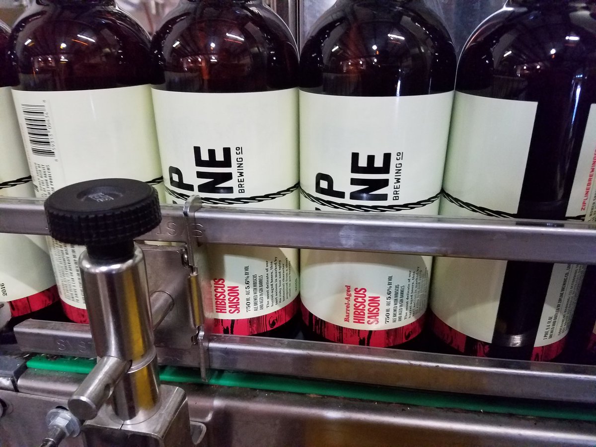 ZiplineAdam's tweet photo. "750s of @ZiplineBrewing Gin Barrel Aged Hibiscus Saison? Are you serious, Adam?" "Yes, yes I am." https://t.co/2BtfptyjWe