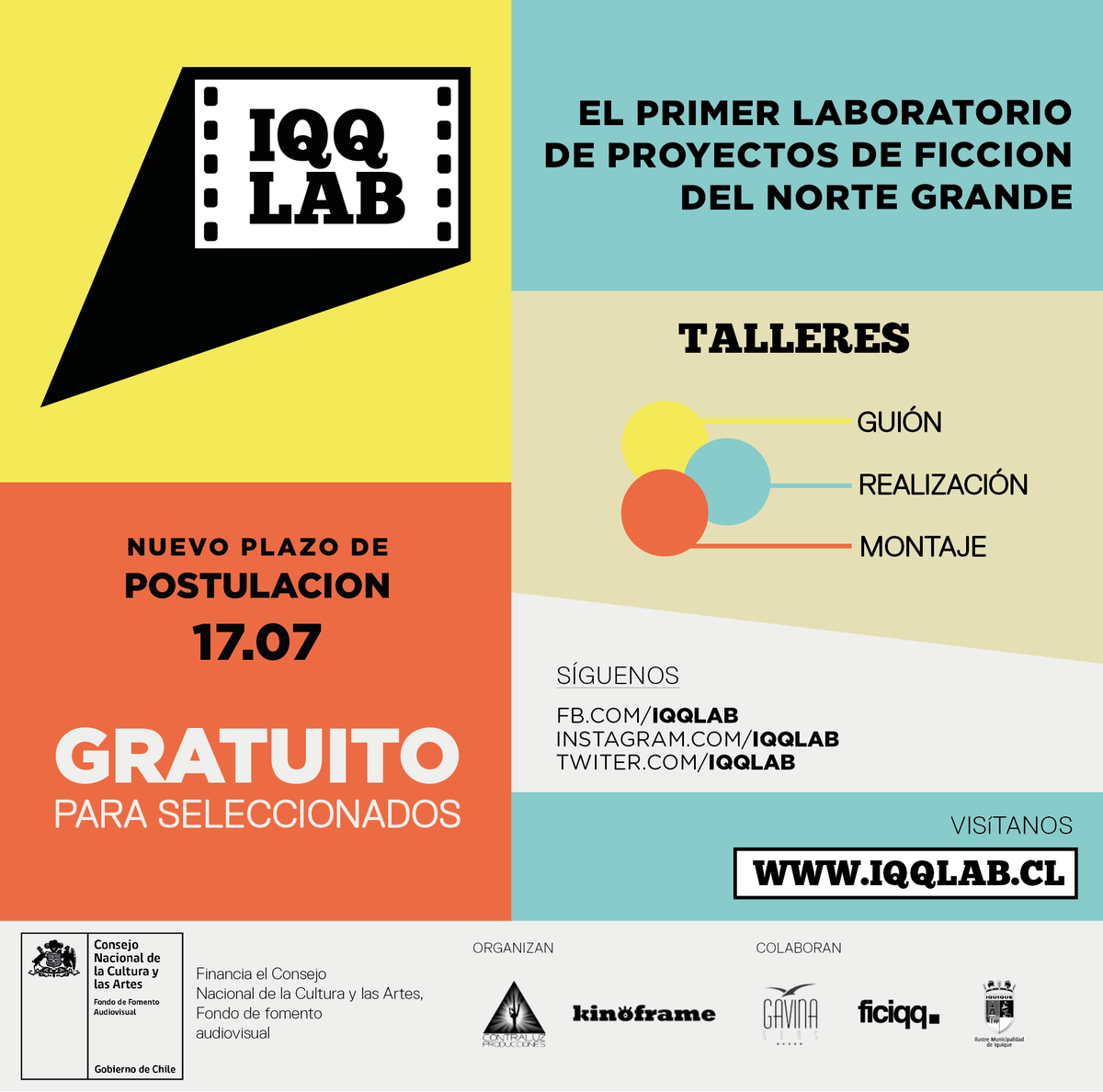 IqqLab's tweet photo. #IQQLAB extendió su plazo para postular tus ideas de cortometraje. Falta poco para comenzar ¡No te quedes abajo! https://t.co/Fz5UWt0aty