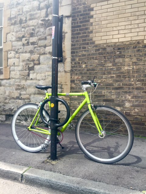 cyclehoop's tweet photo. Another lovely #bike safely locked to one of our #cyclehoops ... nice colours too! https://t.co/70qFq65NOM