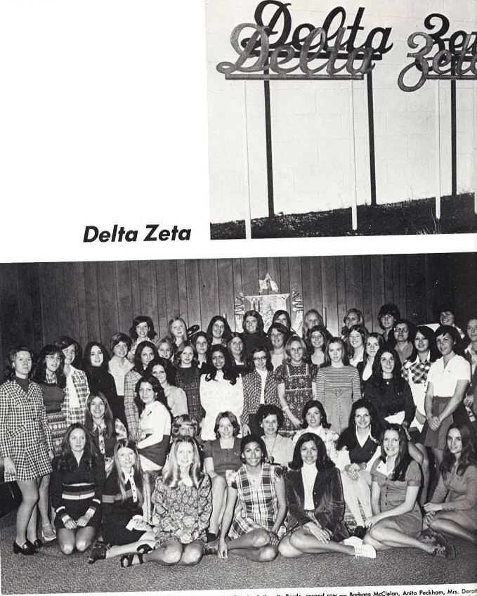 The gentlemen of <a href="/sae_nmstate/">NM State ΣAE-NM Phi</a> and the ladies of <a href="/DZGammaXi_/">Delta Zeta NMSU</a> in the New Mexico State 1974 Swastika yearbook. #TBT