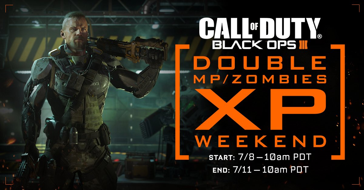 Treyarch's tweet image. Longing for another leisurely, holiday weekend? Don't worry, we've got you: 2XP goes live tomorrow. You're welcome.
