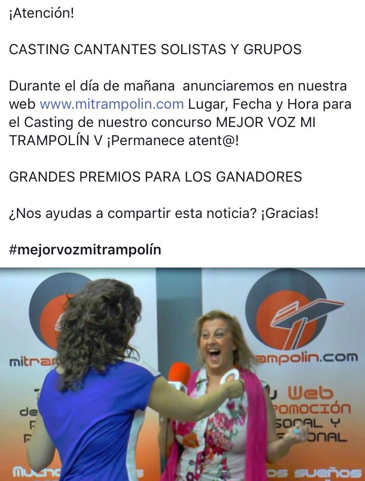 CASTING CANTANTES SOLISTAS Y GRUPOS mitrampolin.com #cantante #casting #música #voz #mejorvozmitrampolín RT