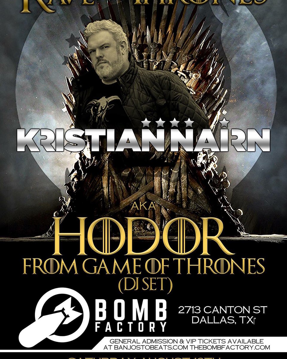 banjostobeats's tweet photo. #Dallas, Aug 13 @bombfactorydfw! "Rave of Thrones" w. @KristianNairn (HODOR) 🔥 GET TIX: https://t.co/lQec5DHbuV https://t.co/pyQf4UEs2z