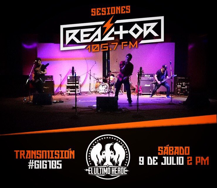 UltimoHeroeRock's tweet photo. Ey! Ya sábado se transmite la sesión que grabamos para @Reactor105  2 pm préndale para el Raaawk #Gig105 https://t.co/uR2Ltvh7s9
