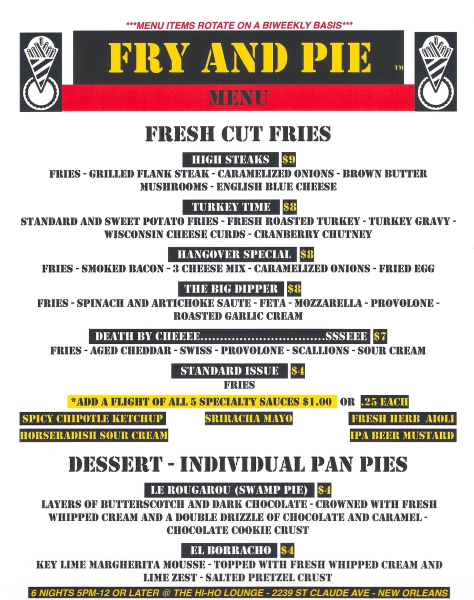 fryandpie's tweet photo. Ya Can't Beat these #Eats @fryandpie @HiHoNola Come enjoy the #NewMenu #InTheCourtyard #AtTheBar #TakeOutWindow https://t.co/TFh8YymRmu