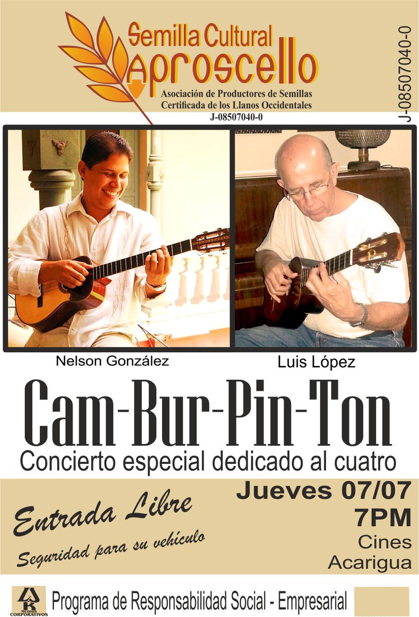 Semilla Cultural de Aproscello presenta Hoy Cam-Bur-Pin-Ton en Cines Acarigua. 7 pm. Entrada Gratis.