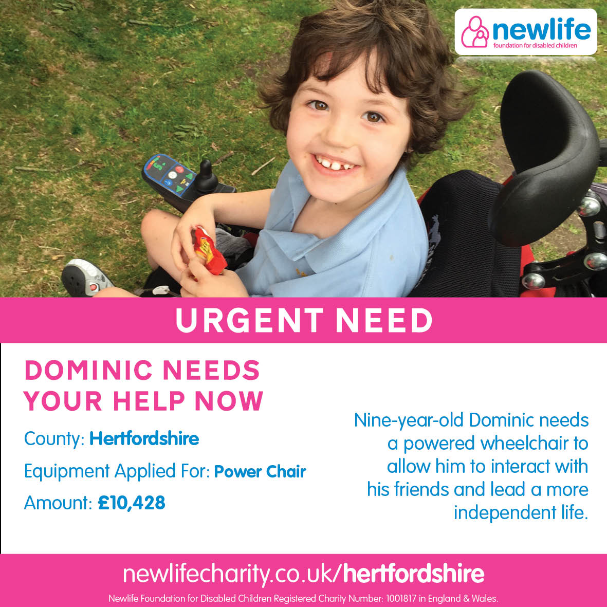 Newlifecharity's tweet photo. URGENT HELP: Dominic in #Hertfordshire needs your help now. More info at https://t.co/O4y1lFTuVE https://t.co/WETMS9KKfG