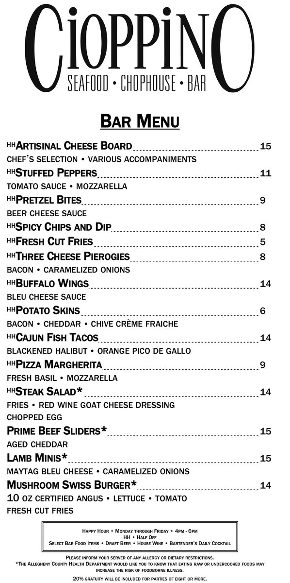 New #barfood Menu + #happyhour! 4pm-6pm/Mon-Fri! 1/2 Off Select Food/$5 #wines/1/2 Off #draftbeer/$5 #cocktails!