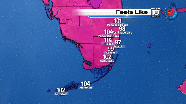 A few minutes before 4:00pm and heat indices top 100° in some South Florida neighborhoods. https://t.co/6oJkhd5Zcz
