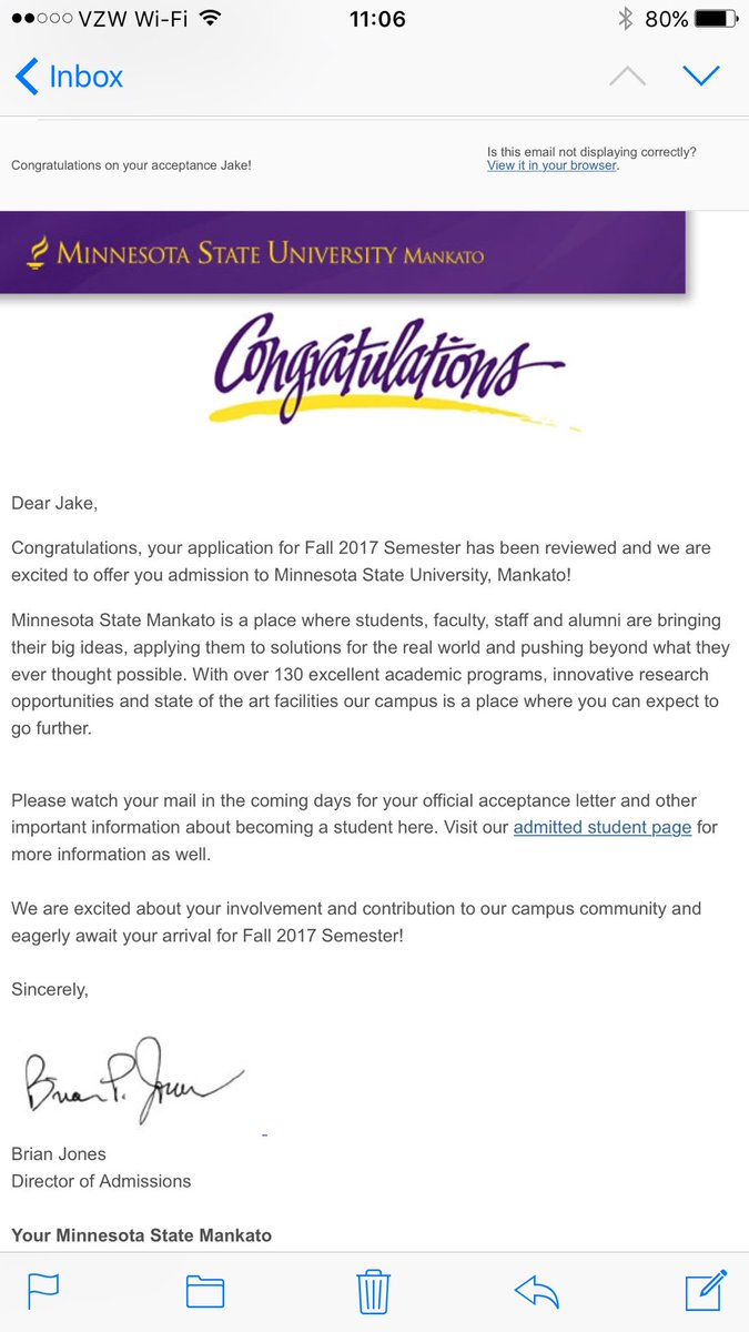 its_EffingJake's tweet photo. MNSU HERE I COME! https://t.co/P8oxNlae6k