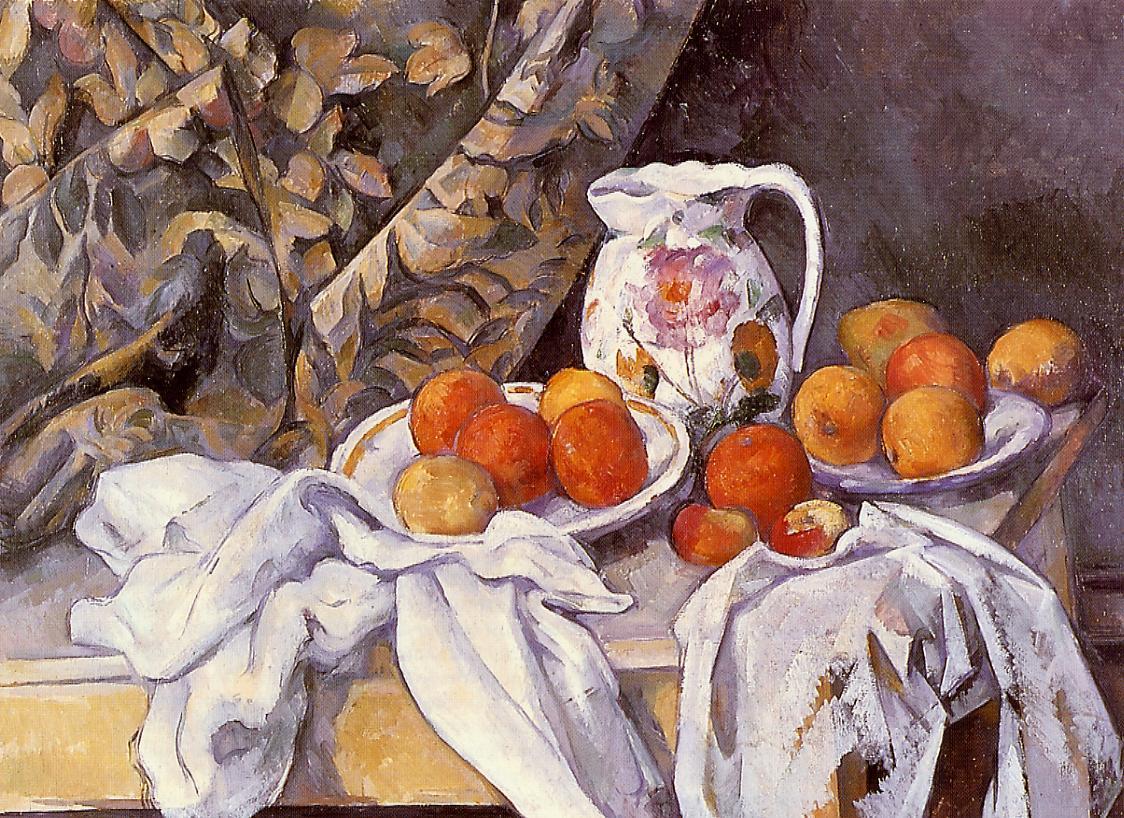 OilPaintingscom's tweet photo. Still Life with Curtain and Flowered Pitcher by Paul Cézanne #StillLife #OilPaintings #PaulCezanne #Art https://t.co/DIxoP8U7VT