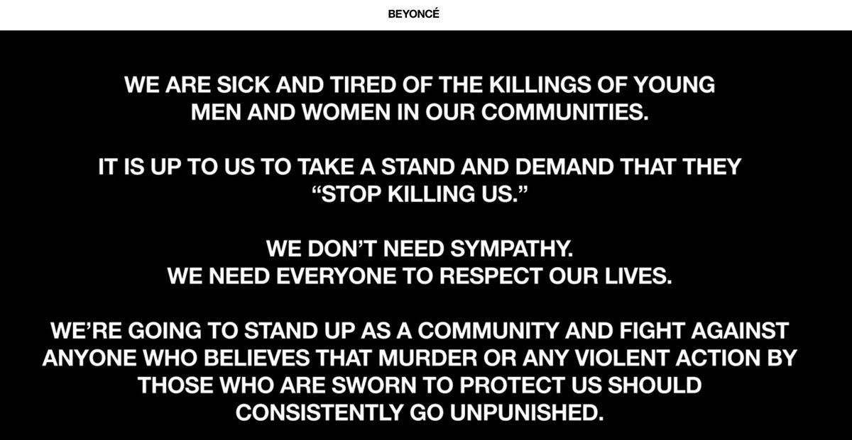 BBCWorld's tweet photo. Beyoncé has updated her site with commentary on #AltonSterling &amp; #PhilandoCastile's deaths https://t.co/GDcnok9VaI https://t.co/KOHMSU222N