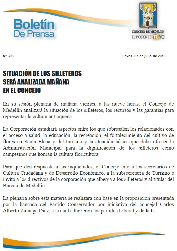 Boletín de Prensa: Situación de los Silleteros Será Analizada Mañana. En vivo, desde las 9 a.m., vía Streaming.