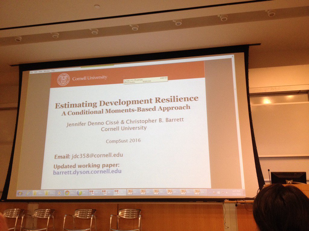 LindenMcBride's tweet image. .@jenncisse &amp;amp; @cbb2cornell estimate conditional probability of poverty to better identify #resilience #CompSust2016