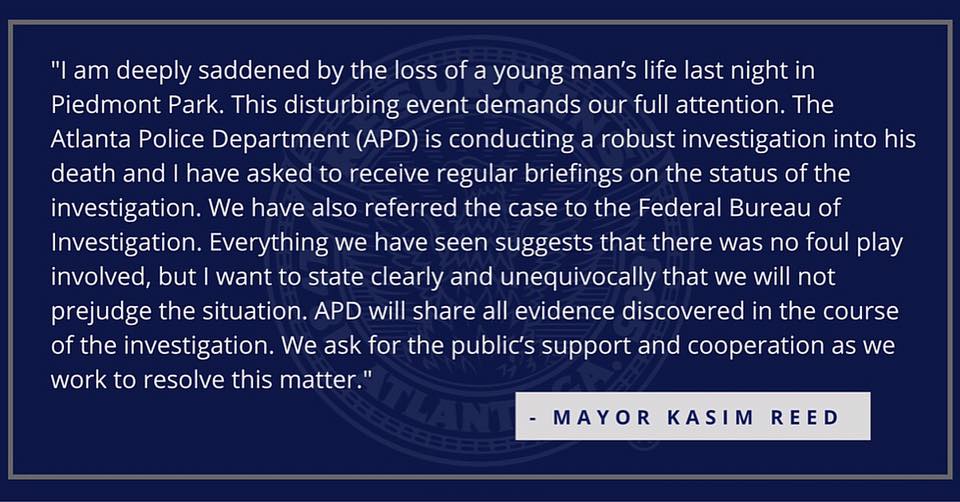 GAFollowers's tweet image. Mayor @KasimReed has released a statement about the #PiedmontParkHanging. 😢