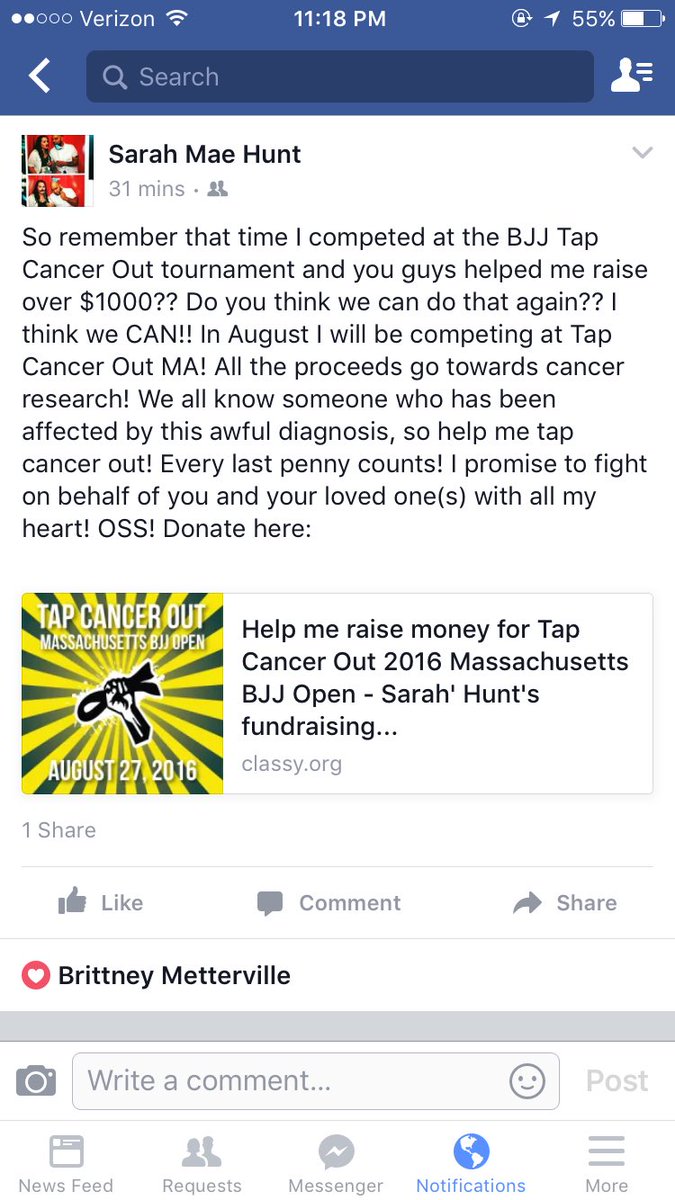SarahMae_Hunt's tweet photo. https://t.co/EppO0dSDA5… #TapcanceroutMA #bjj #jiujitsu #helpmefightcancer #endcancer #fightforacure https://t.co/wHUPn0Ug63