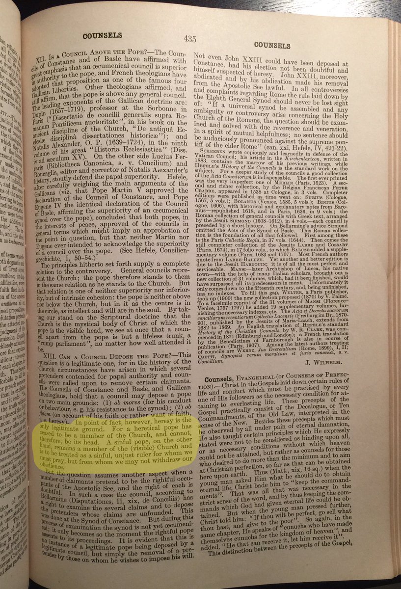 Catholic Encyclopedia (under "Councils") says a heretical pope ceases to be a member etc. (Sinful vs Heretical pope)