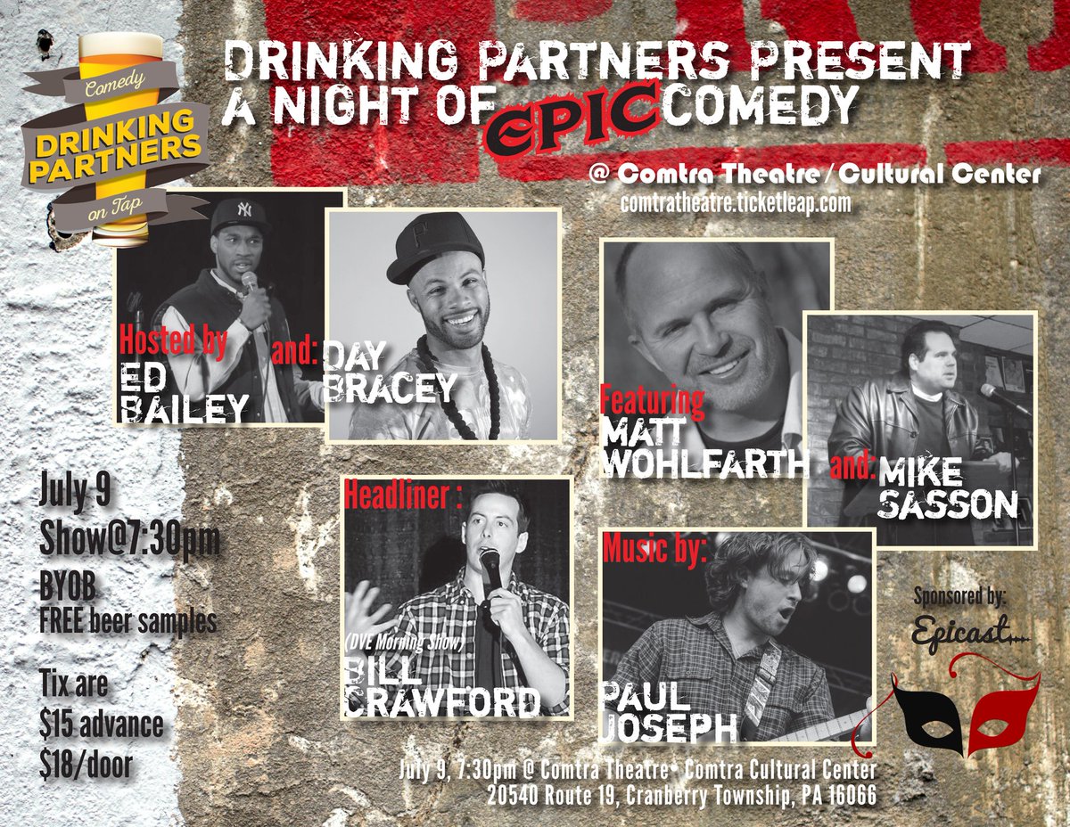 Drinking Partners (@partnerspod) on Twitter photo THIS SATURDAY <a href="/cranberry_twp/">Cranberry Township</a>! Sponsored by <a href="/WS_Brewery/">War Streets Brewery</a>! Featuring <a href="/dveBillCrawford/">Bill Crawford</a>!
Comtratheatre.ticketleap.com THIS SATURDAY <a href="/cranberry_twp/">Cranberry Township</a>! Sponsored by <a href="/WS_Brewery/">War Streets Brewery</a>! Featuring <a href="/dveBillCrawford/">Bill Crawford</a>!
Comtratheatre.ticketleap.com