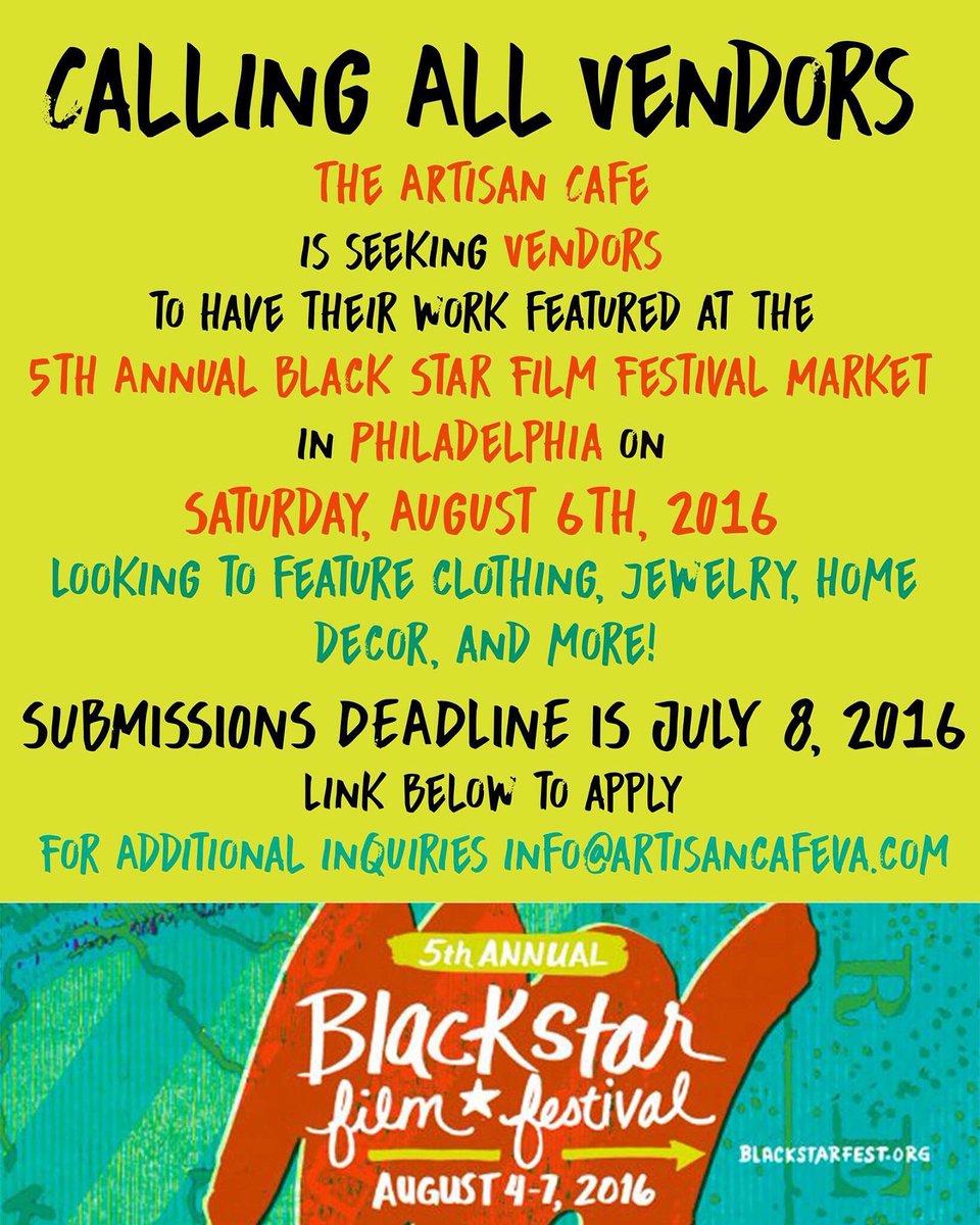 Tomorrow is the last day to apply to be a vendor for BlackStar film fest! docs.google.com/forms/d/1G8rzj…