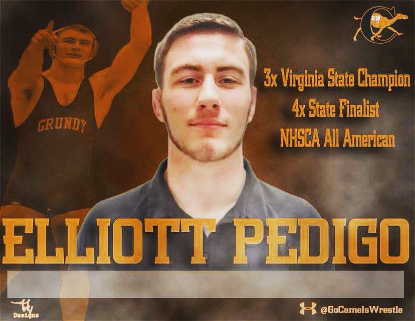Welcome incoming freshman Elliott Pedigo. He was a 3x VA State Champ, 4x Finalist &amp; NHSCA All-American! #GoCamels 🐪