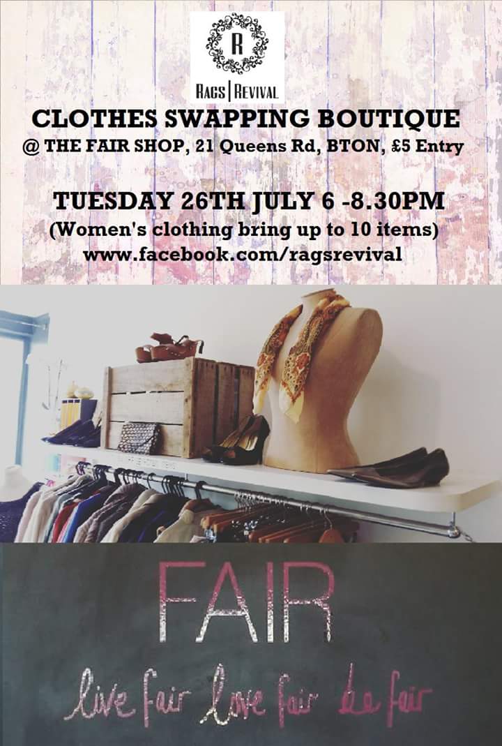 THIS TUES <a href="/TheFAIRShop/">The FAIR Shop</a> 6-8.30pm #brighton #clothesswap #swishing #sustainablefashion  
facebook.com/events/1244173…