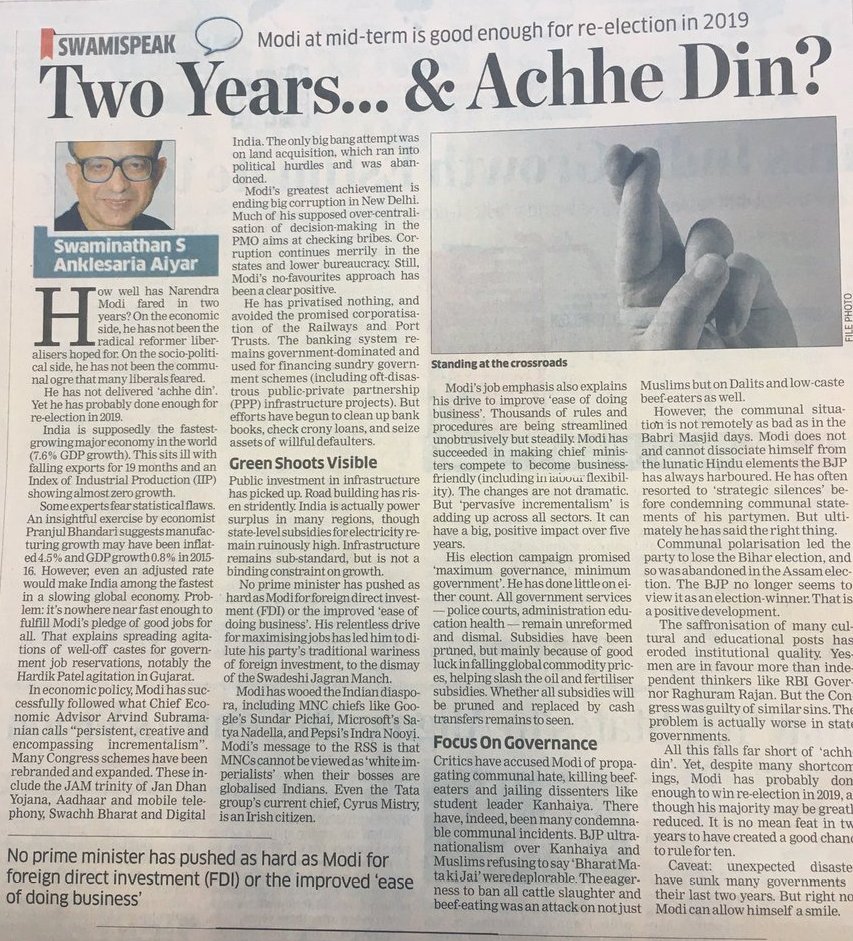 .#Swaminomics bats for #Modi2019
#Modi at mid-term is good enough for re-election in 2019
bit.ly/2a04O1g