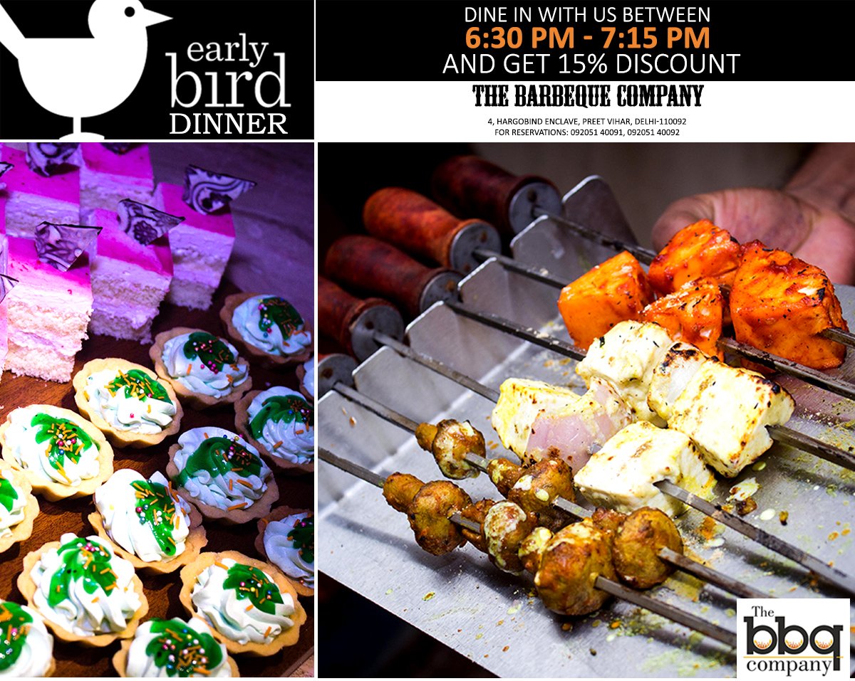 TheBarebequeCo's tweet photo. Coming early and eating early brings discounts!
For reservations +91-9205140091,+91-9205140092 https://t.co/OPSrIgBHak