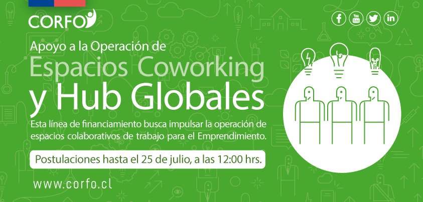 Corfo's tweet photo. El lunes 25/7 cierra #CoworkingCorfo que apoya nuevos espacios para el Emprendimiento ➝ https://t.co/fBn1BjL8ji https://t.co/3ZF1X5lDSu