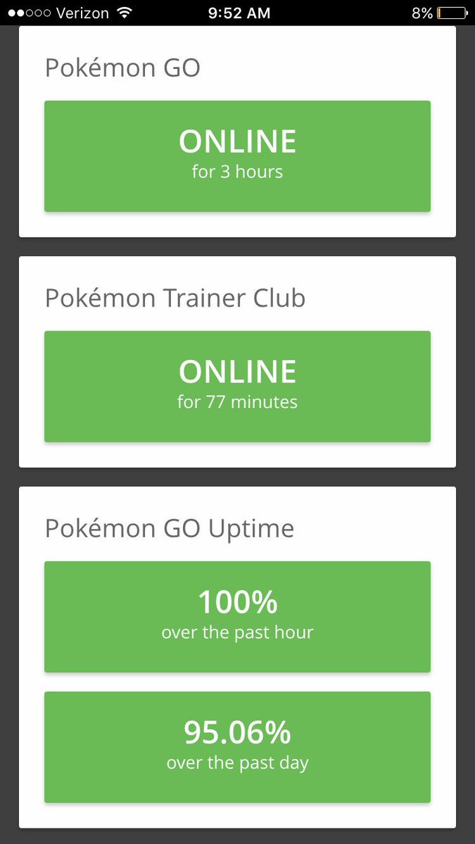 GoPokemonStatus's tweet image. All #PokemonGO Servers are online!