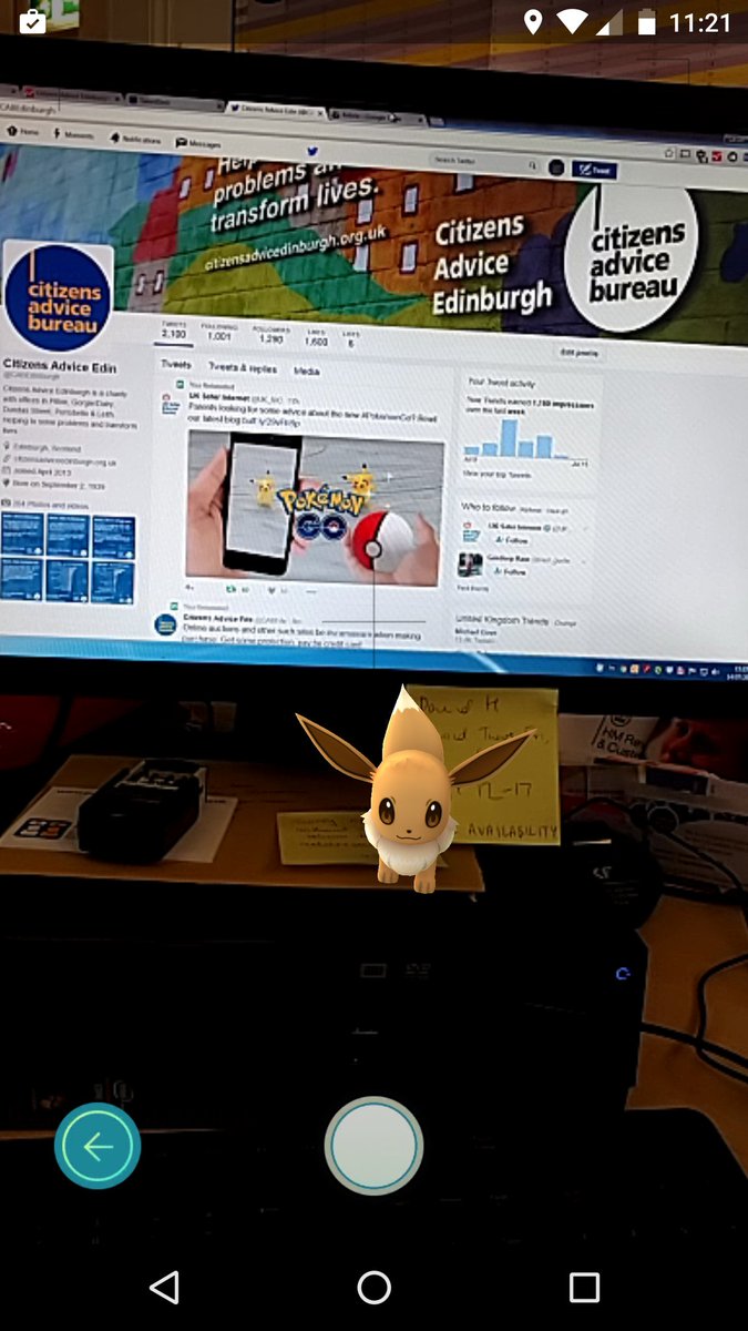 CABEdinburgh's tweet image. Eevee stopped by for some advice re: deprivation of liberty and the echr. #Cablive #PomemonGo