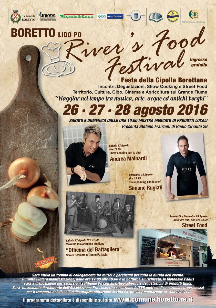 BorettoTw's tweet photo. Da venerdì 26 a domenica 28 agosto al Lido Po la nuova edizione del River's Food Festival https://t.co/whkziOrTdT https://t.co/kJ4CGFTJea