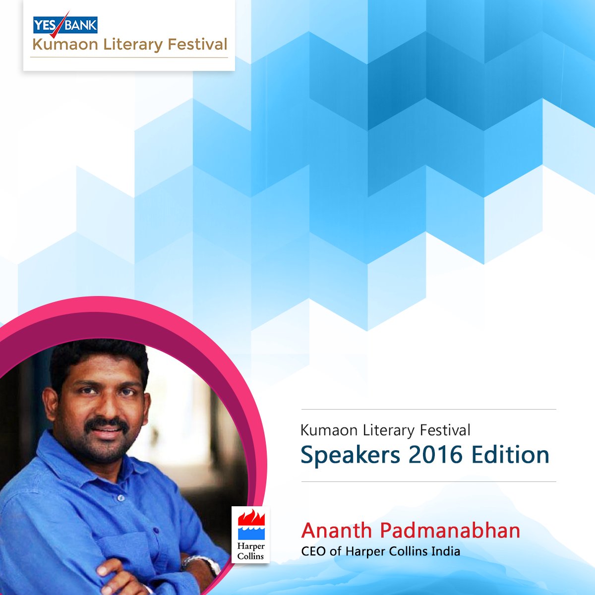 KumaonLitFest's tweet photo. Pleased to announce @jilpanz, CEO of @HarperCollinsIN as one of the speakers at #KLF2016 
#SeeYouAtKumaon https://t.co/JL7tf9Vpbr