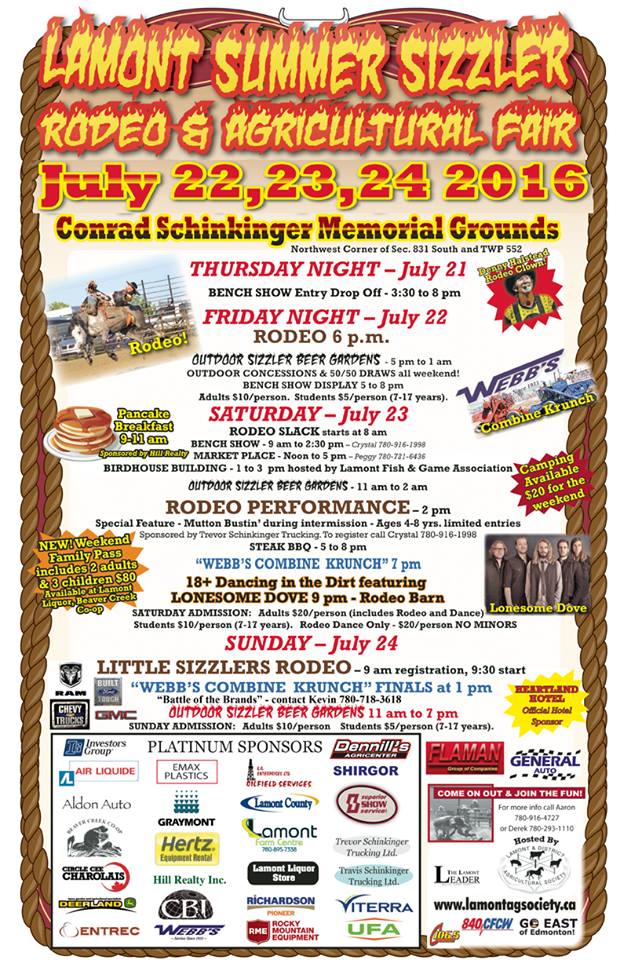 goeastofYEG's tweet photo. What's on this Weekend? Lamont Summer Sizzler #Rodeo, Radway #PolkFest, Myrnam #Fair https://t.co/73zJuewLFz https://t.co/eNW0BTzRwv