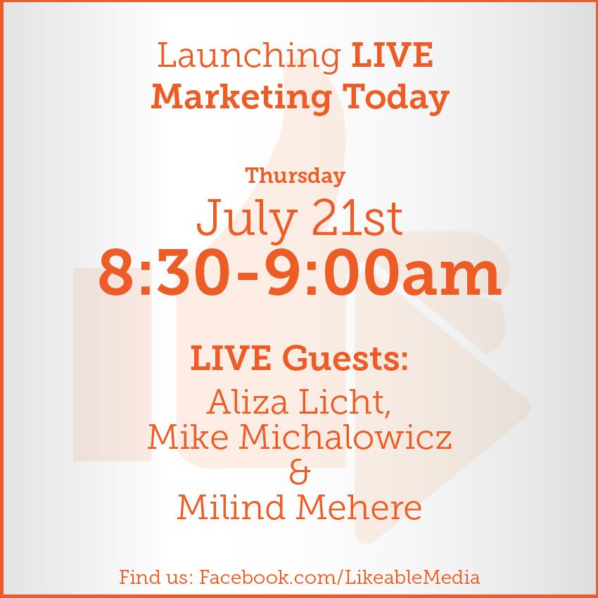 Tune in tomorrow LIVE! #LikeableTV facebook.com/likeablemedia