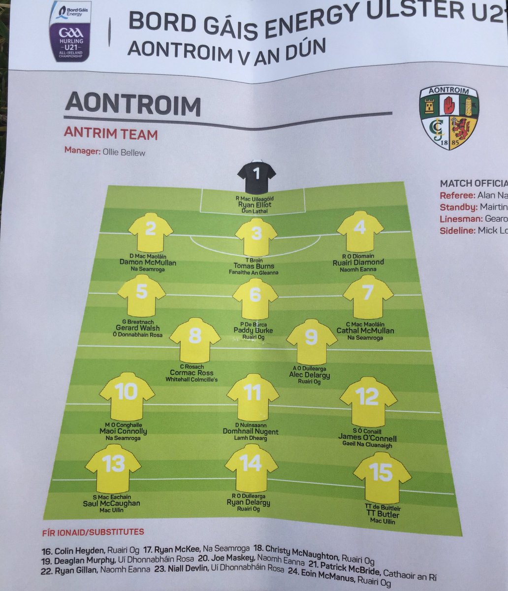 Antrim team to play <a href="/OfficialDownGAA/">Official Down GAA</a> #BGEU21