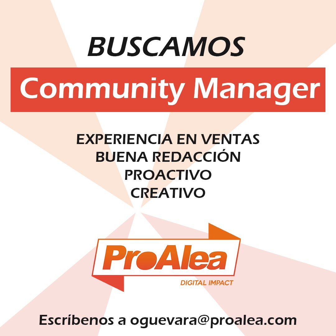 ProAleaVe's tweet image. ¿Te gusta el #SocialMedia, las #RRSS y quieres formar parte del #TeamProAlea? ¡Aprovecha! #Empleo #CM