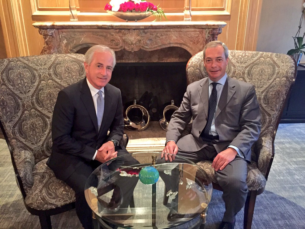 SenBobCorker's tweet photo. Had a very good meeting with @Nigel_Farage. We must support our critical ally as they move through #Brexit process. https://t.co/cN6RPYnFel