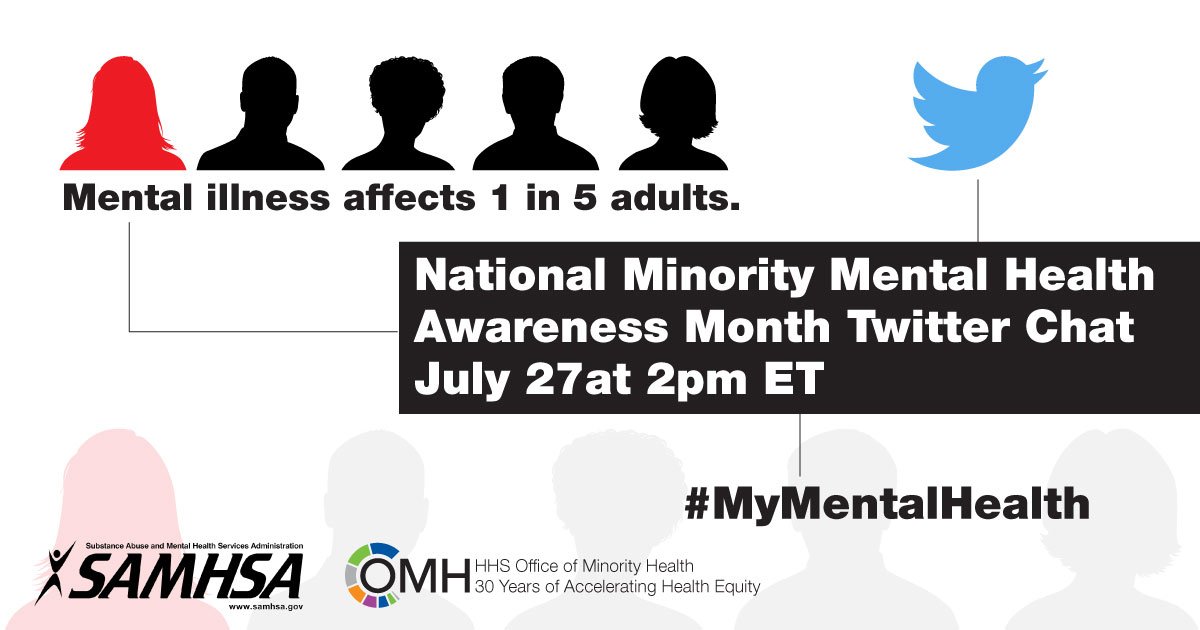 Come chat with us & @samhsagov about mental health on 7/27 at 2 p.m. ET! #MyMentalHealth #MMHAM