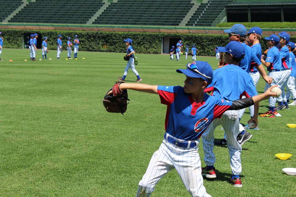 Cubs's tweet photo. When @albertalmora shows up to your #Cubs Summer Camp and you get to practice on #WrigleyField... Day. Made. https://t.co/HrE6tIuqtB