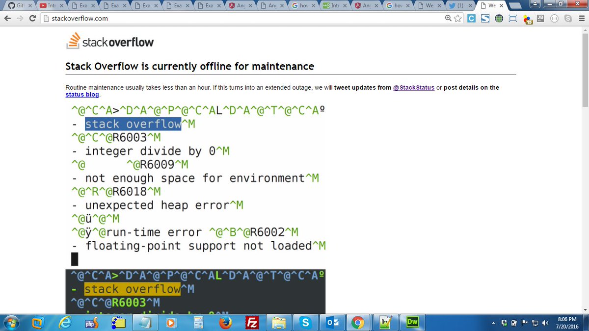 ZaafarMehmood's tweet photo. #stackoverflow is out right now https://t.co/rZeWIDcYHx