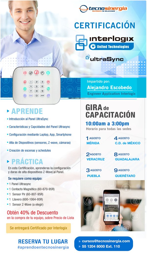 Tecnosinergia's tweet image. Certíficate en @Interlogix Conoce el panel #Ultrasync,configura, da de alta dispositivos:cursos@tecnosinergia.com