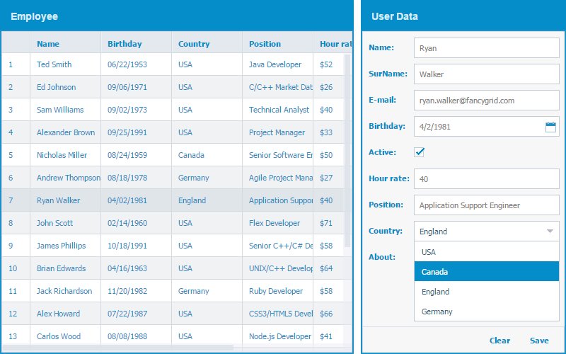 FancyGrid's tweet image. #FancyGrid 1.2: #form module, #sand #theme
Edit #grid over #form
fancygrid.com/samples/form/g…
#javascript #angular #table