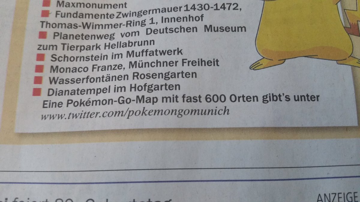 pokemongomunich's tweet photo. Dank euch haben wir es in die @tzmuenchen geschafft!  #PokemonGO #München So genug fame -> Arbeit an der map ! :) https://t.co/uB4mEVWePN