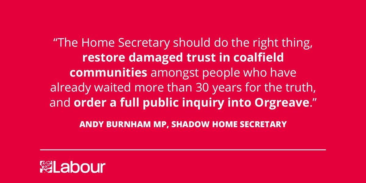 UKLabour's tweet image. The Home Secretary must do the right thing &amp;amp; order a full public inquiry into Orgreave - @andyburnhammp. Agree? RT ↓