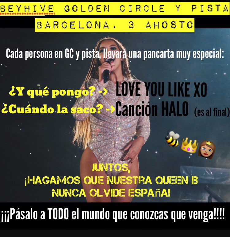 paoverdejo's tweet photo. ¡DA RT aunque no vengas para difundir PORFI! Y pásala por tus grupos y gente que vaya al concierto🐝 #FWT #BEYONCE https://t.co/oRF78O0uA6