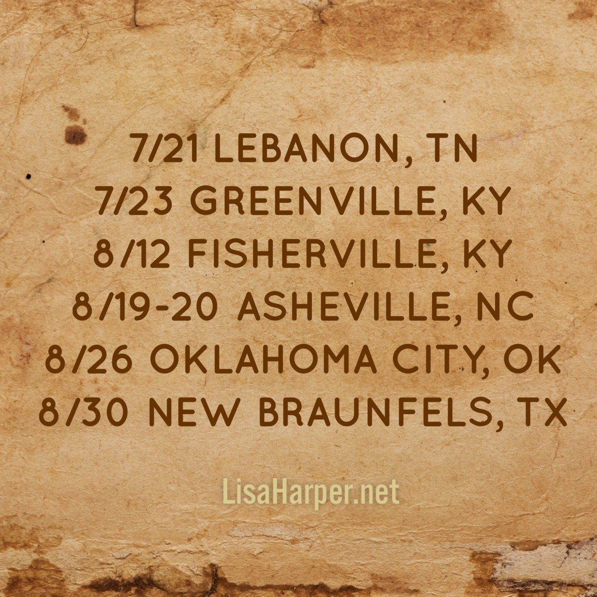 lisadharper's tweet photo. From Team Lisa: We'd love to see you at 1 of these upcoming events. Go to https://t.co/v8JUGESUWh for info. https://t.co/012KtTXCJe