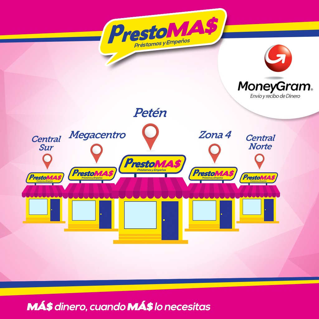 PrestoMASgt's tweet photo. Nuestros servicio de #MoneyGram esta disponible en @PrestoMÁSgt #Petén #Megacentro #Zona4 #CentralNorte #CentralSur https://t.co/LNyF1QasW4