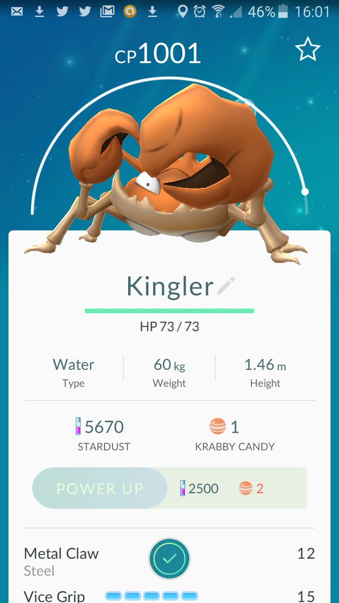 TeamMysticWAL's tweet photo. Today's #PokemonGO update! Got to Level 21 and got #Kingler #Seadra #Graveller & #Growlithe to #Pokedex #TeamMystic https://t.co/xYBLm9Ylc4